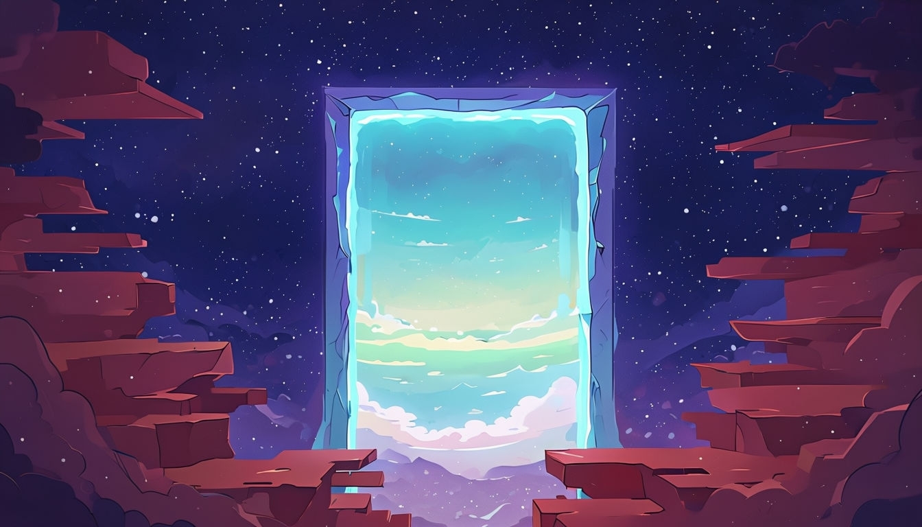 Mysterious Neon Blue Portal Against Starry Night Sky Background