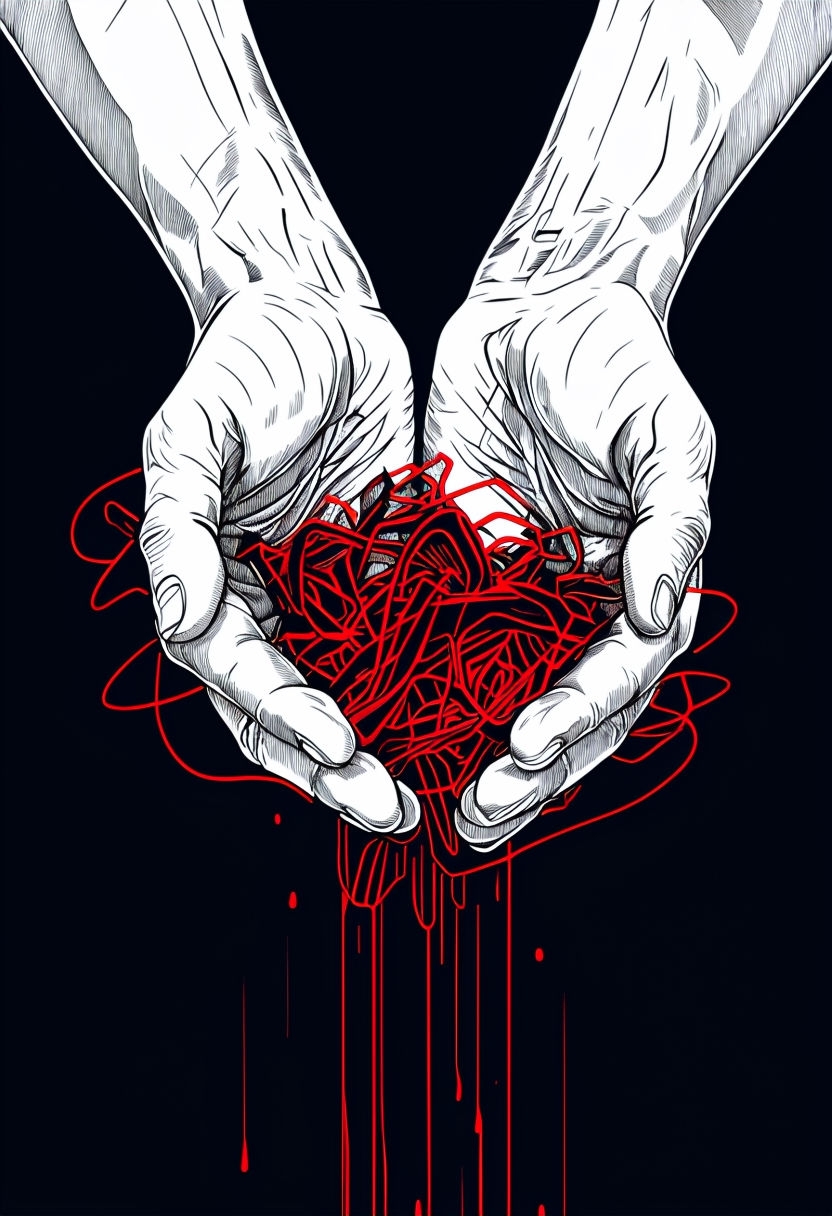 Dynamic Line Art of Hands Releasing Abstract Shapes Art