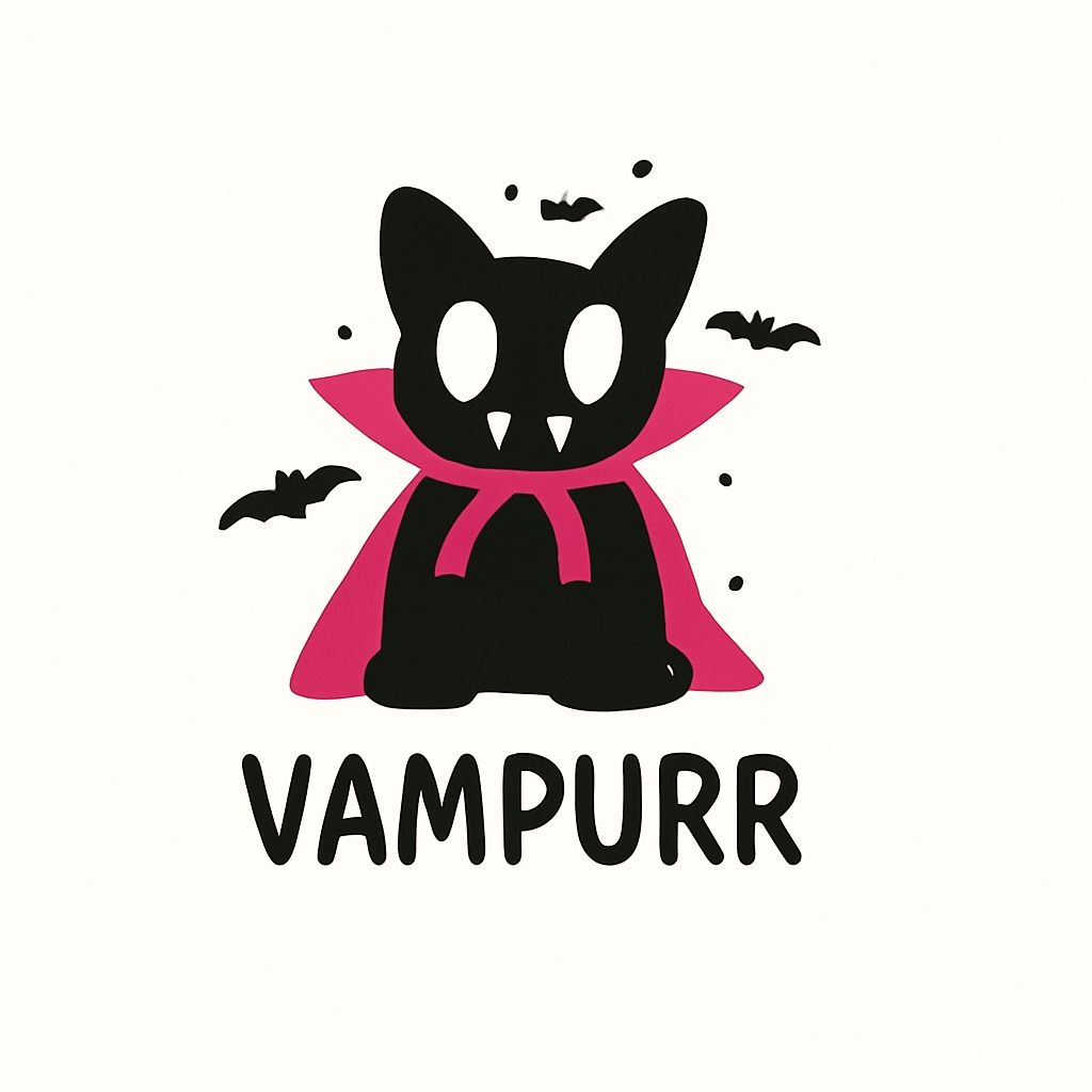 Whimsical Black Cat Vampire Illustration with VAMPURR Text Mug