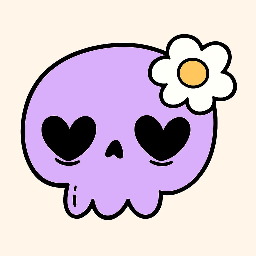 Whimsical Lavender Cartoon Skull with Flower T-shirt