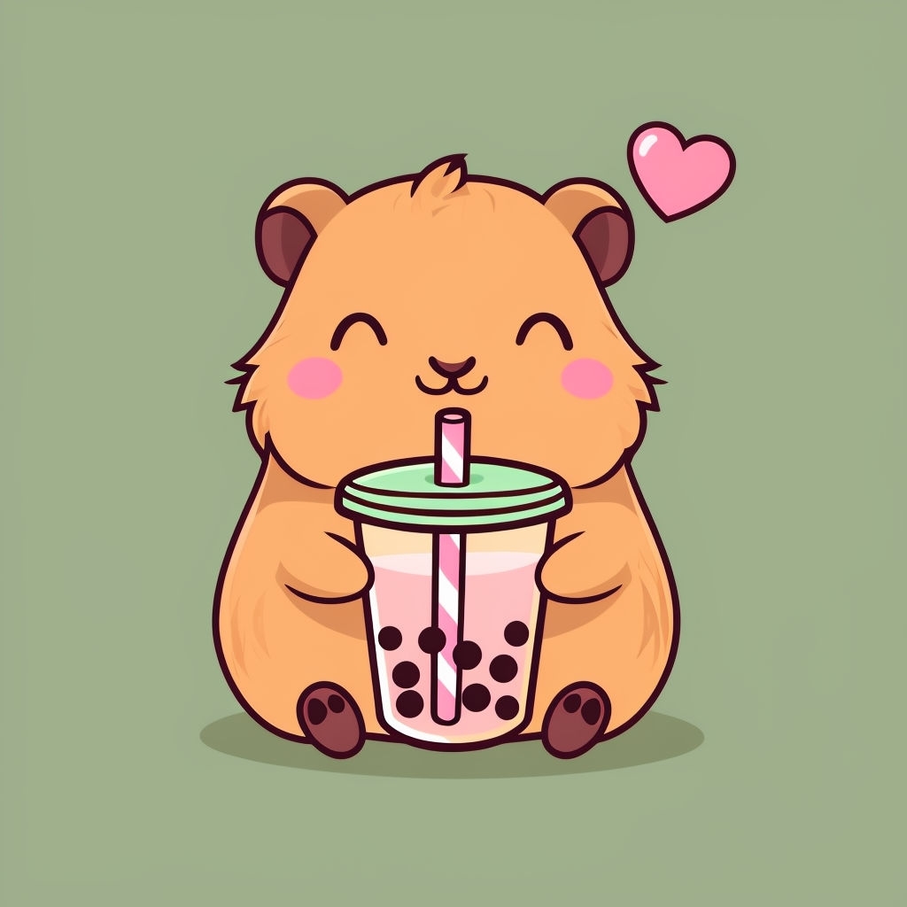 Adorable Guinea Pig Drinking Bubble Tea Cartoon T-Shirt