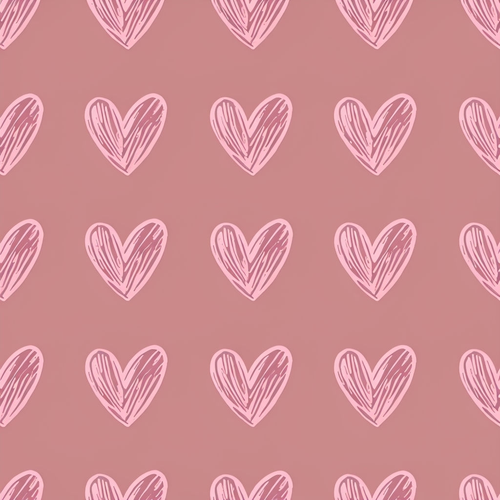 Light Pink Hand-Drawn Hearts on Dusty Rose Seamless Pattern
