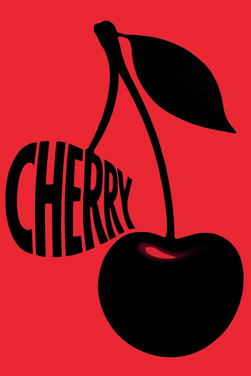 Minimalist Black Cherry Silhouettes on Vibrant Red Poster