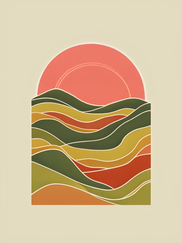 Retro Abstract Landscape with Coral Pink Sun T-Shirt