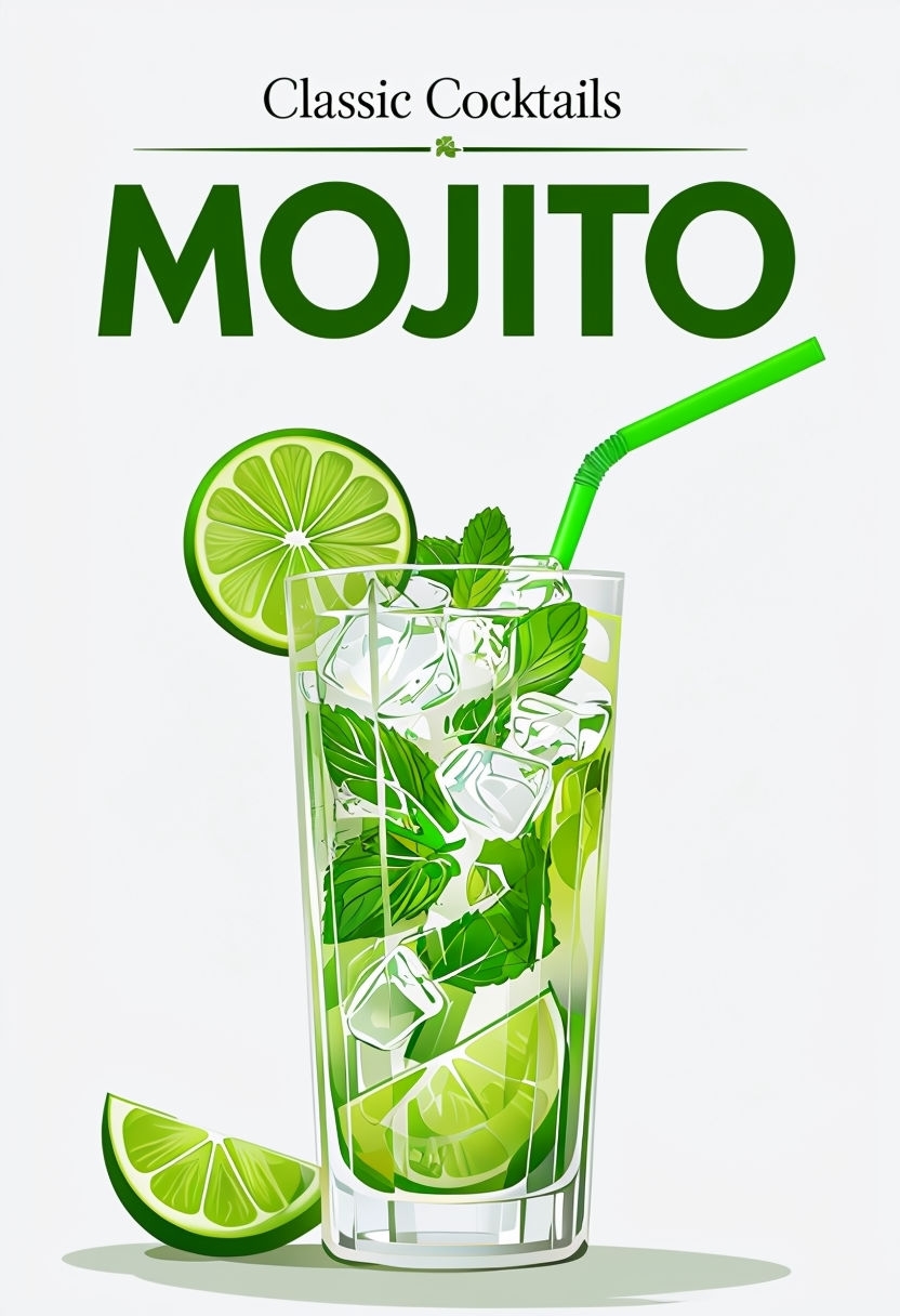 Classic Mojito Cocktail Illustration with Elegant Text Poster