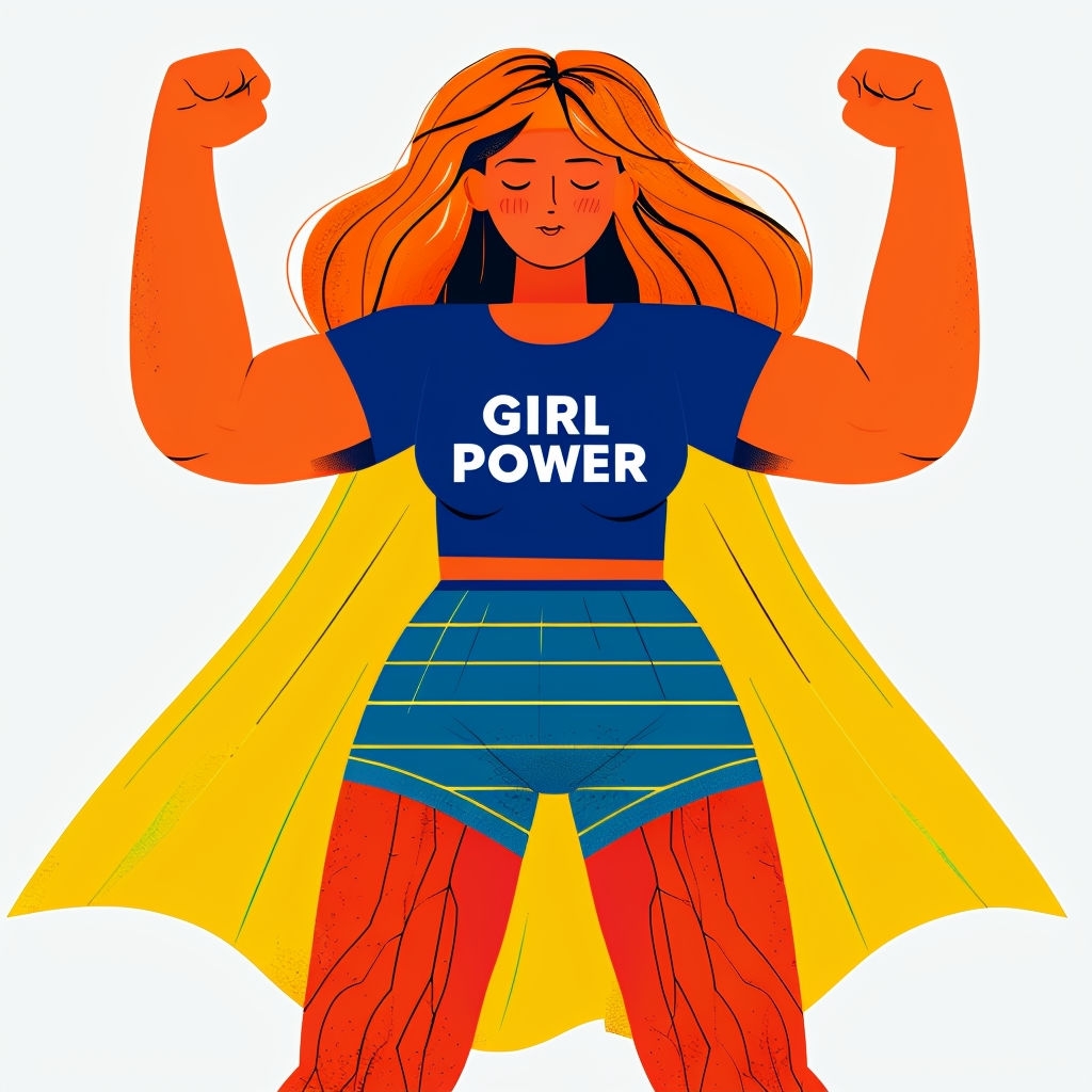Empowering Cartoon Superhero with Girl Power Message Art