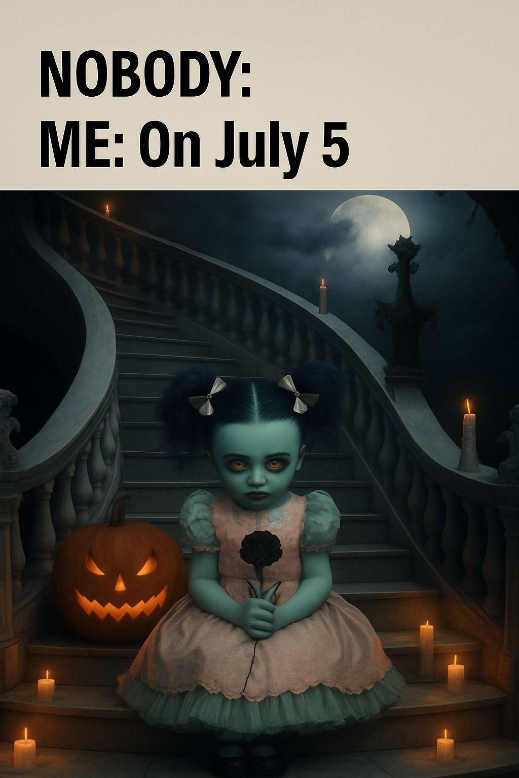Gothic Young Girl with Black Rose and Jack-o'-Lantern Meme
