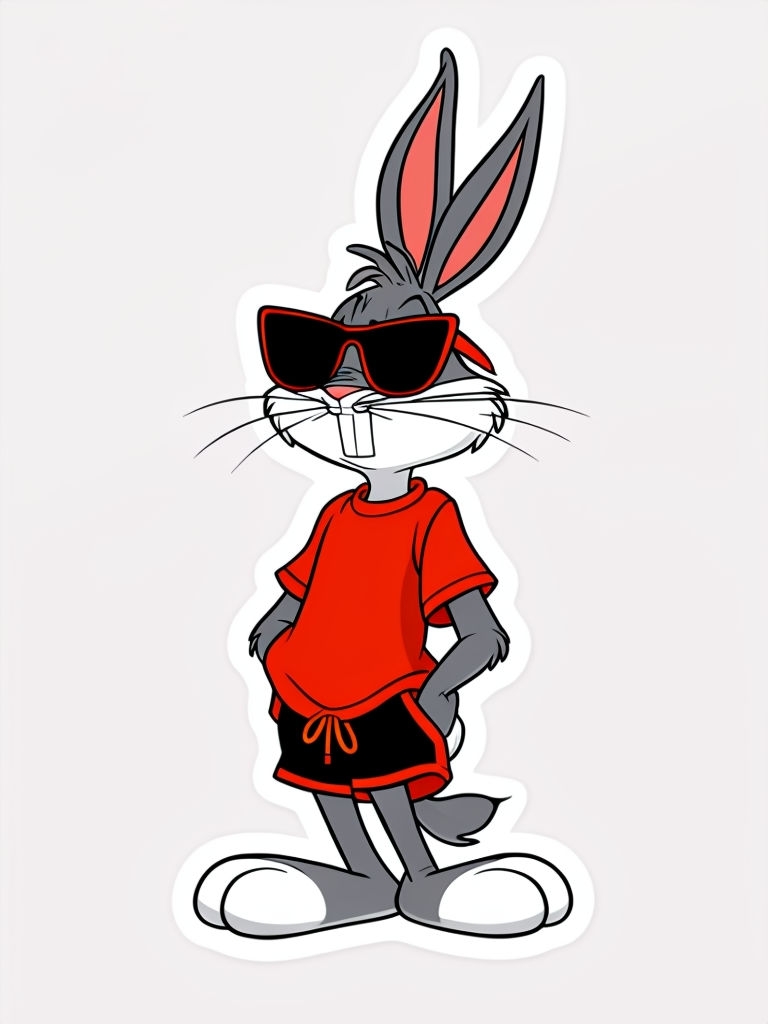 Confident Cartoon Bugs Bunny Sticker in Cool Sunglasses