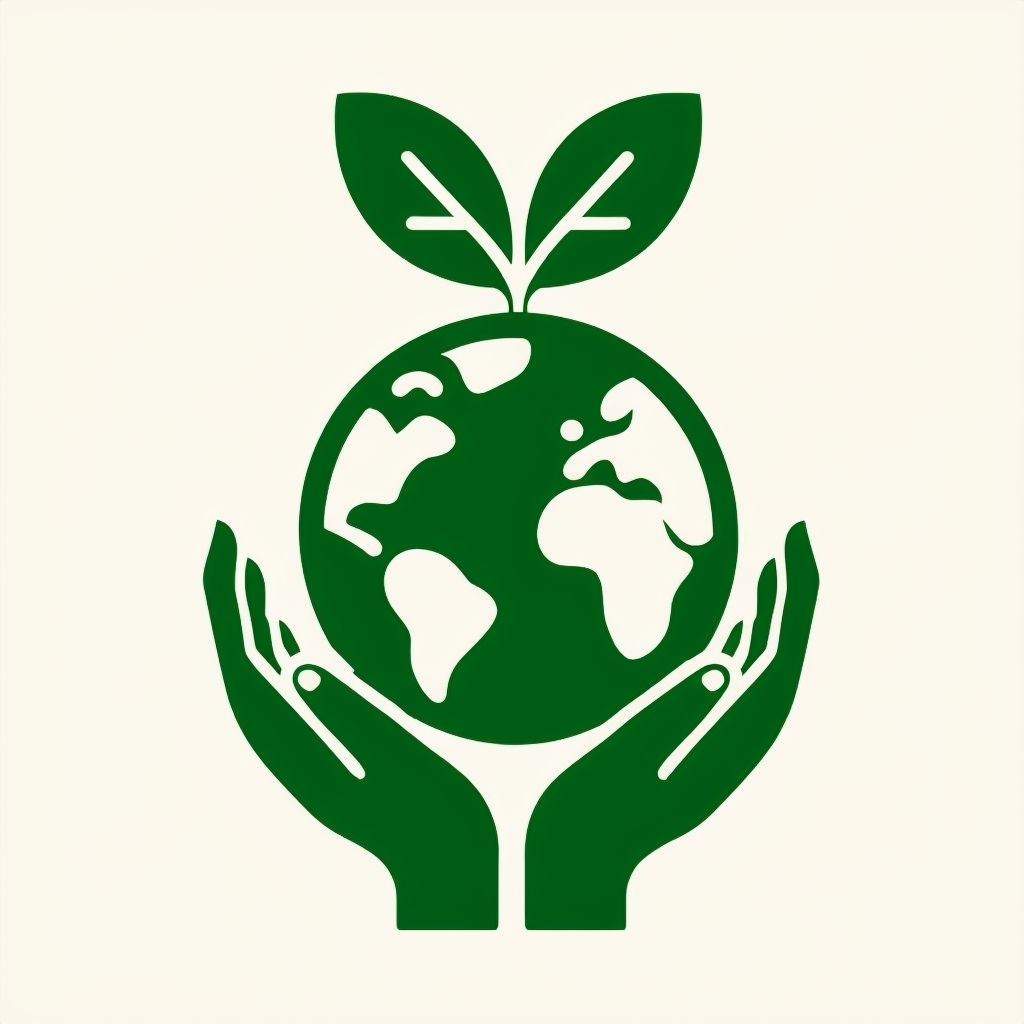 Minimalist Green Hands Cradling Globe Earth Logo