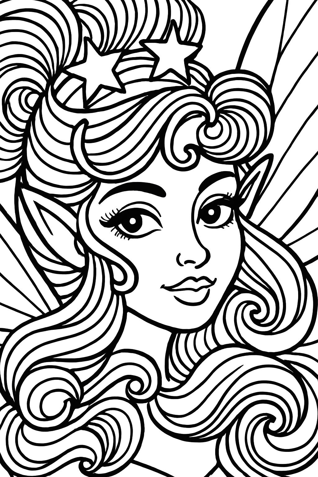 Elegant Elfin Girl with Intricate Hairline Drawing // Coloring Book Pages