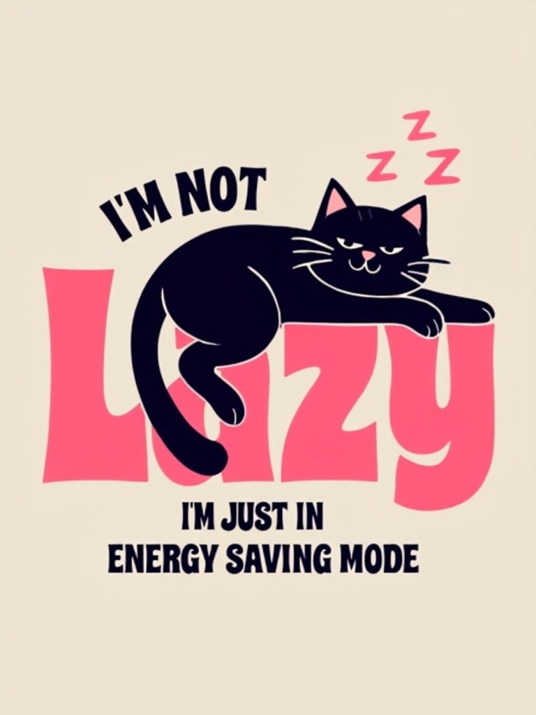 Lazy Black Cat Cartoon Illustration with Playful Text Poster