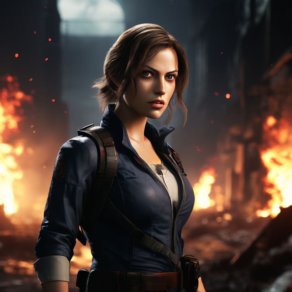 we see jill valentine from the resident evil 5 video game. gloomy and  frightening mood