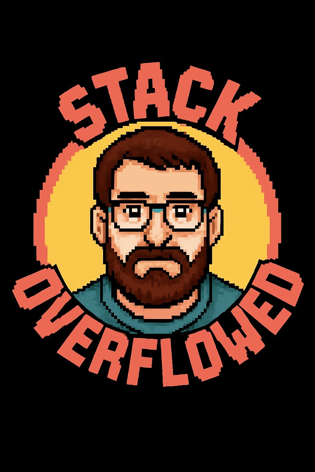 Pixel Art Male Character with Stack Overflowed Text T-Shirt