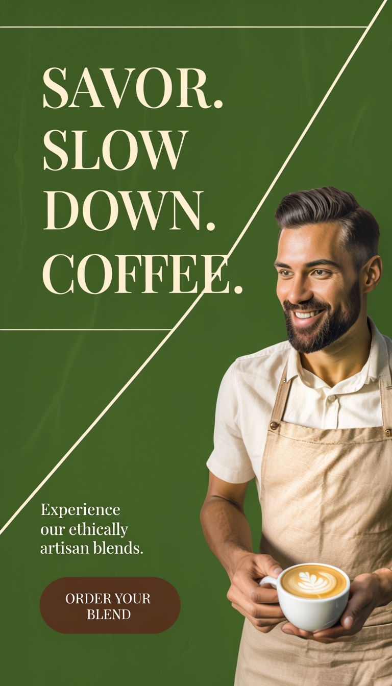 Engaging Coffee Advertisement Featuring Barista and Artisan Blends Ads