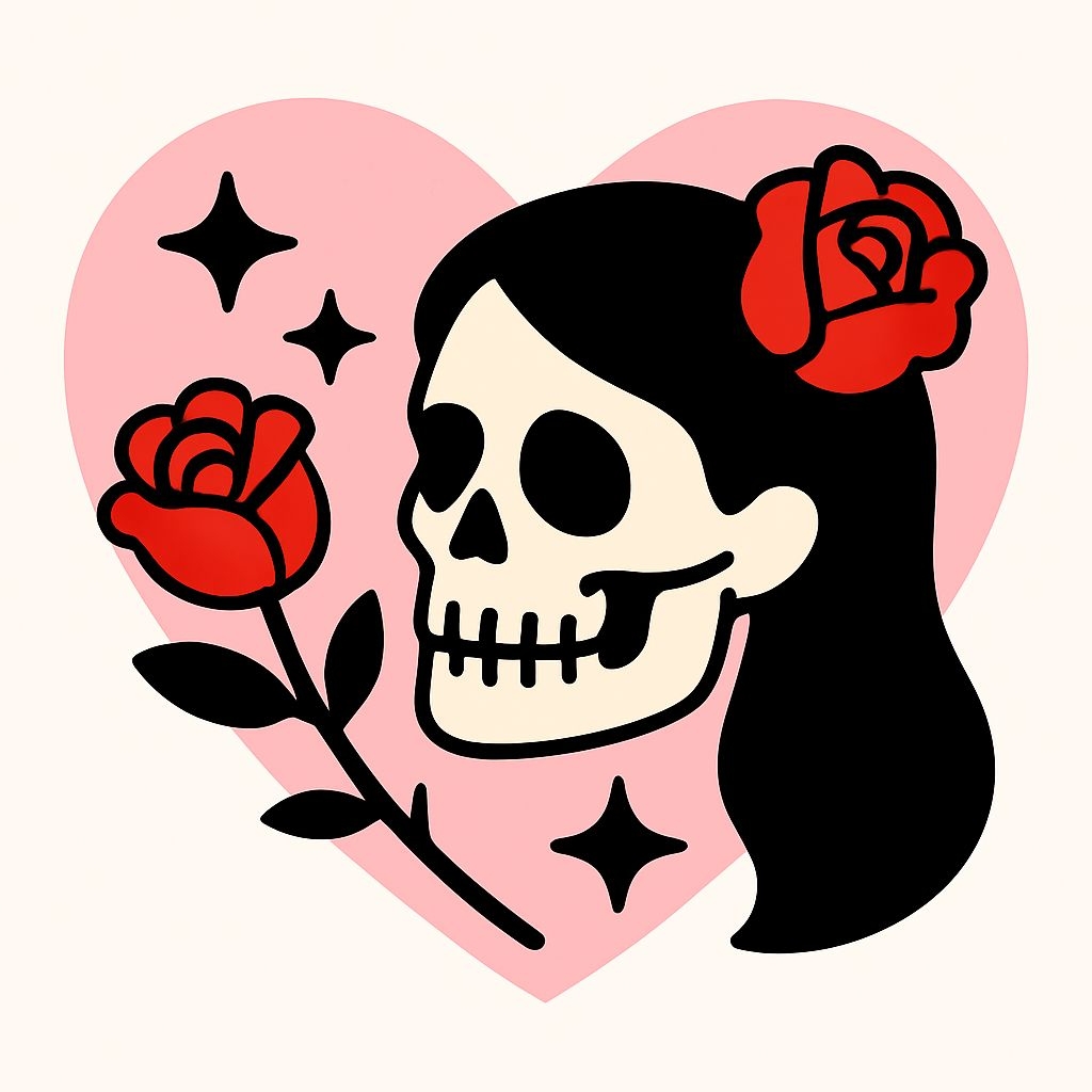 Stylish Skull and Roses Heart Graphic Art Sticker
