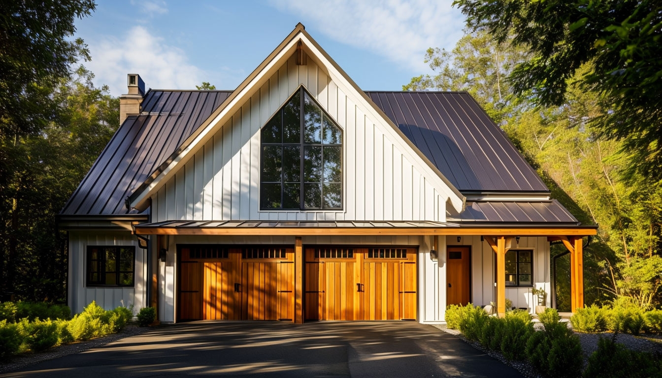 Modern Farmhouse Exterior with Lush Surroundings Virtual Background