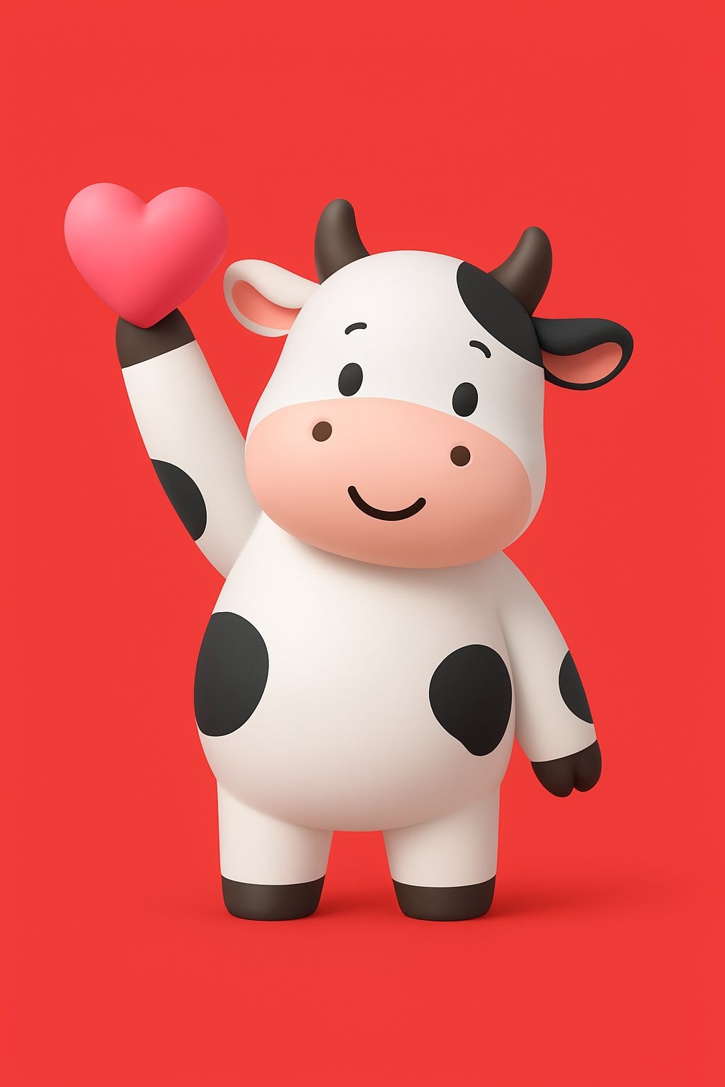 Cheerful Cartoon Cow Character Holding Pink Heart Art