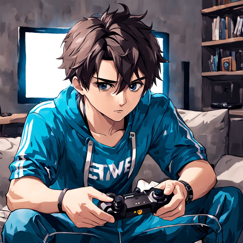 Anime character with gaming controller Profile picture clear back ground