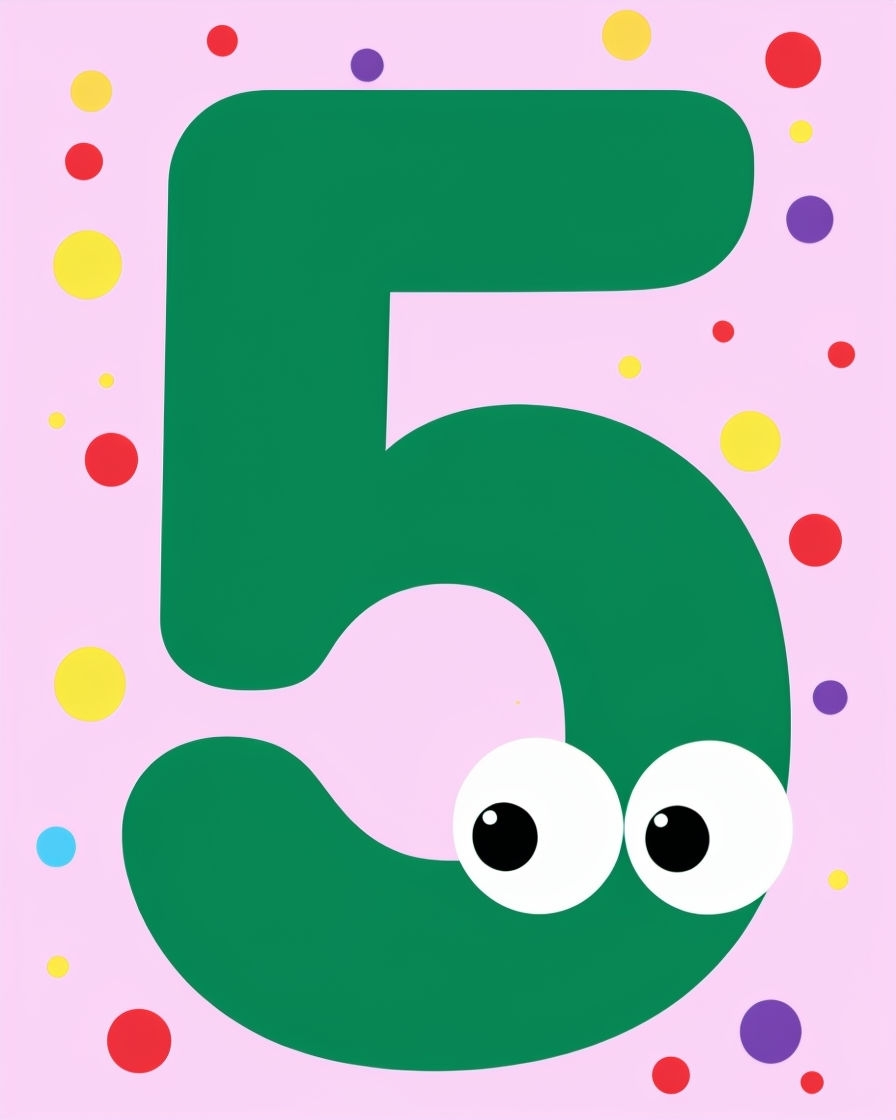 Playful Forest Green Number 5 with Googly Eyes Card Design