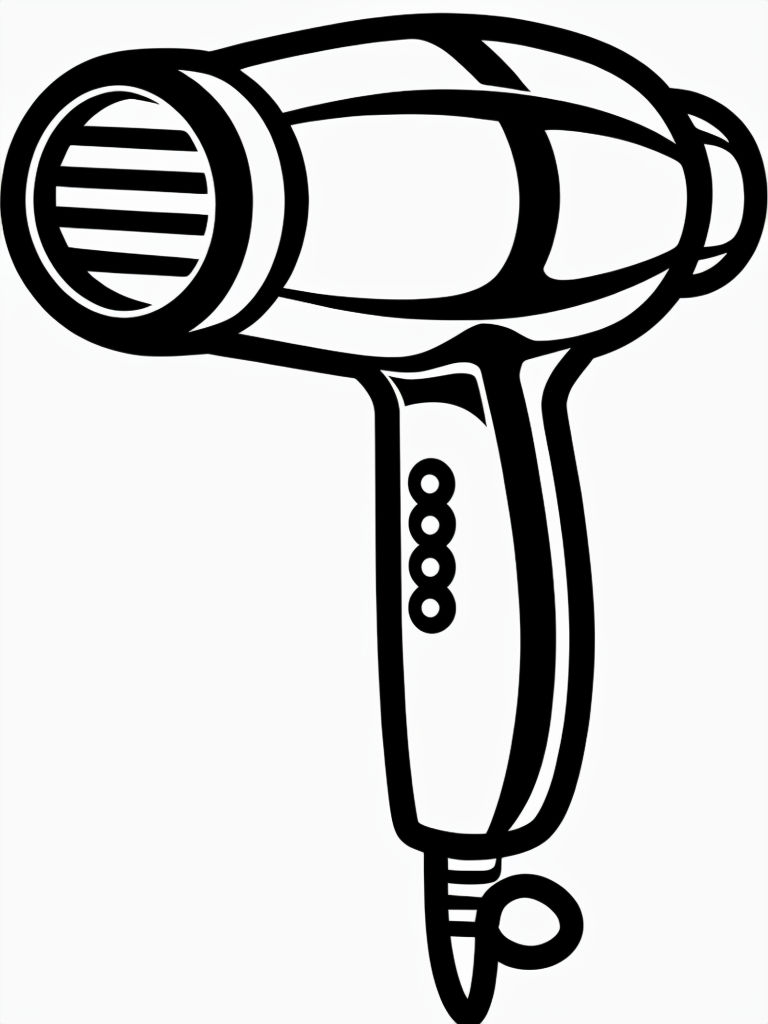 Illustration of a Simple Hairdryer for Coloring Book Pages