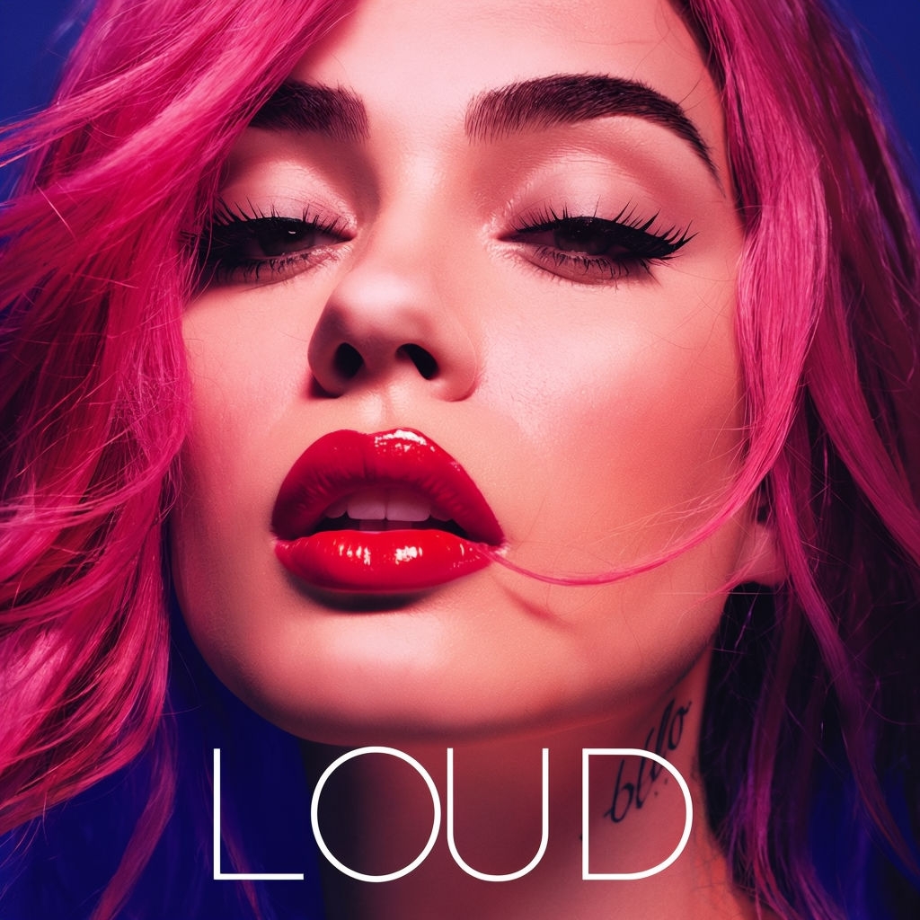 Vibrant Neon Pink Hair Portrait with LOUD Album Title Cover Spotify Album Cover