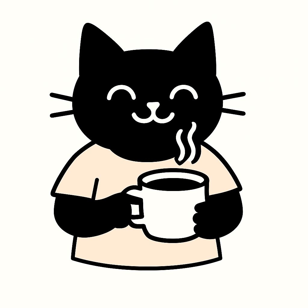 Charming Cartoon Black Cat Holding a Coffee Mug Illustration Mug