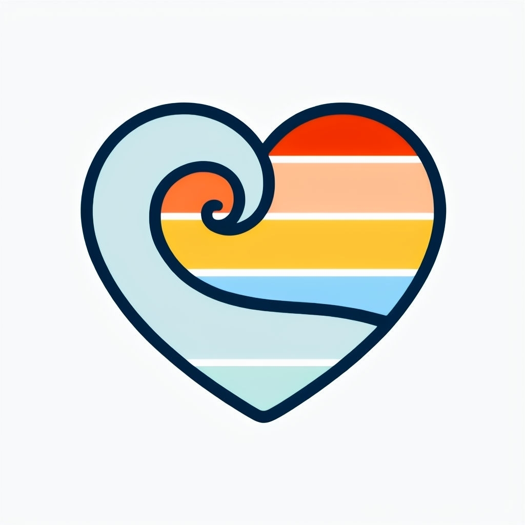 Ocean Heart Emblem with Vibrant Colors and Wave Design Sticker