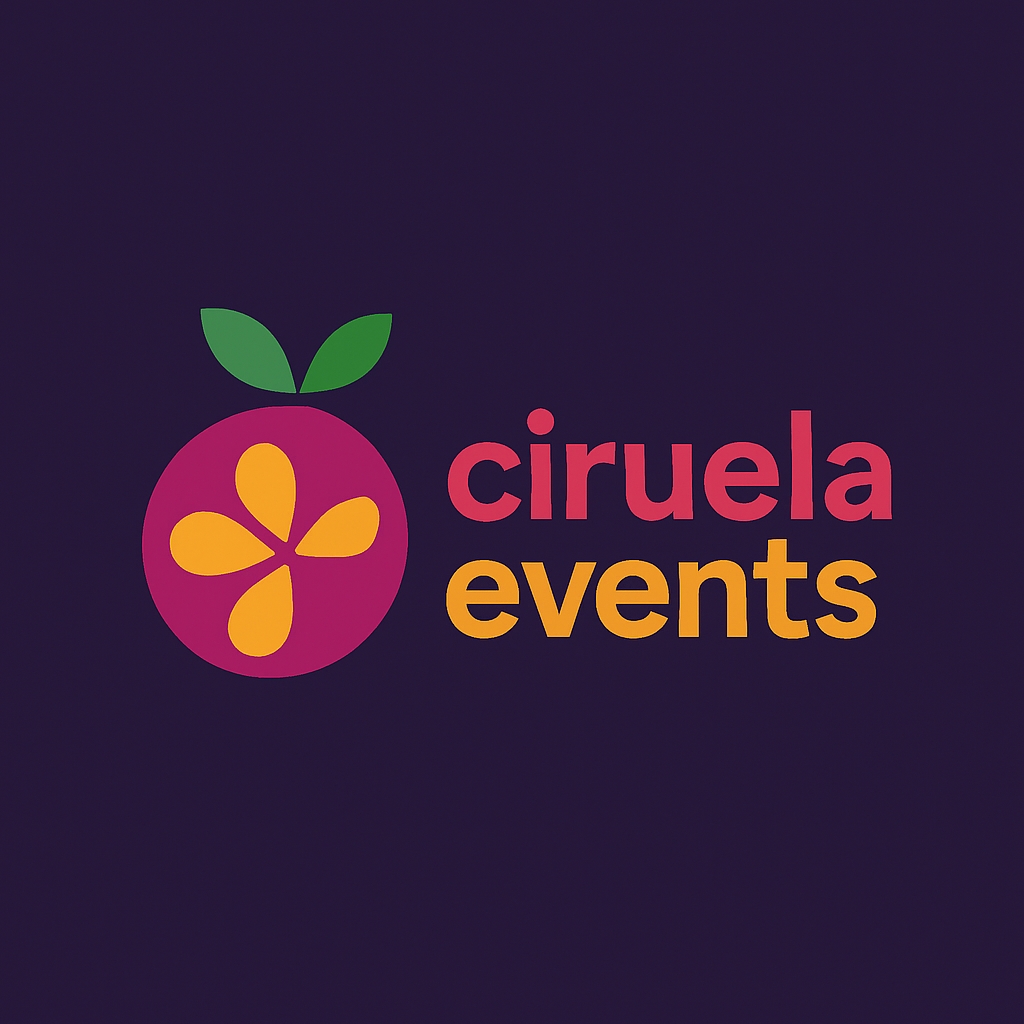 Vibrant Minimalist Ciruela Events Logo Design on Purple Background