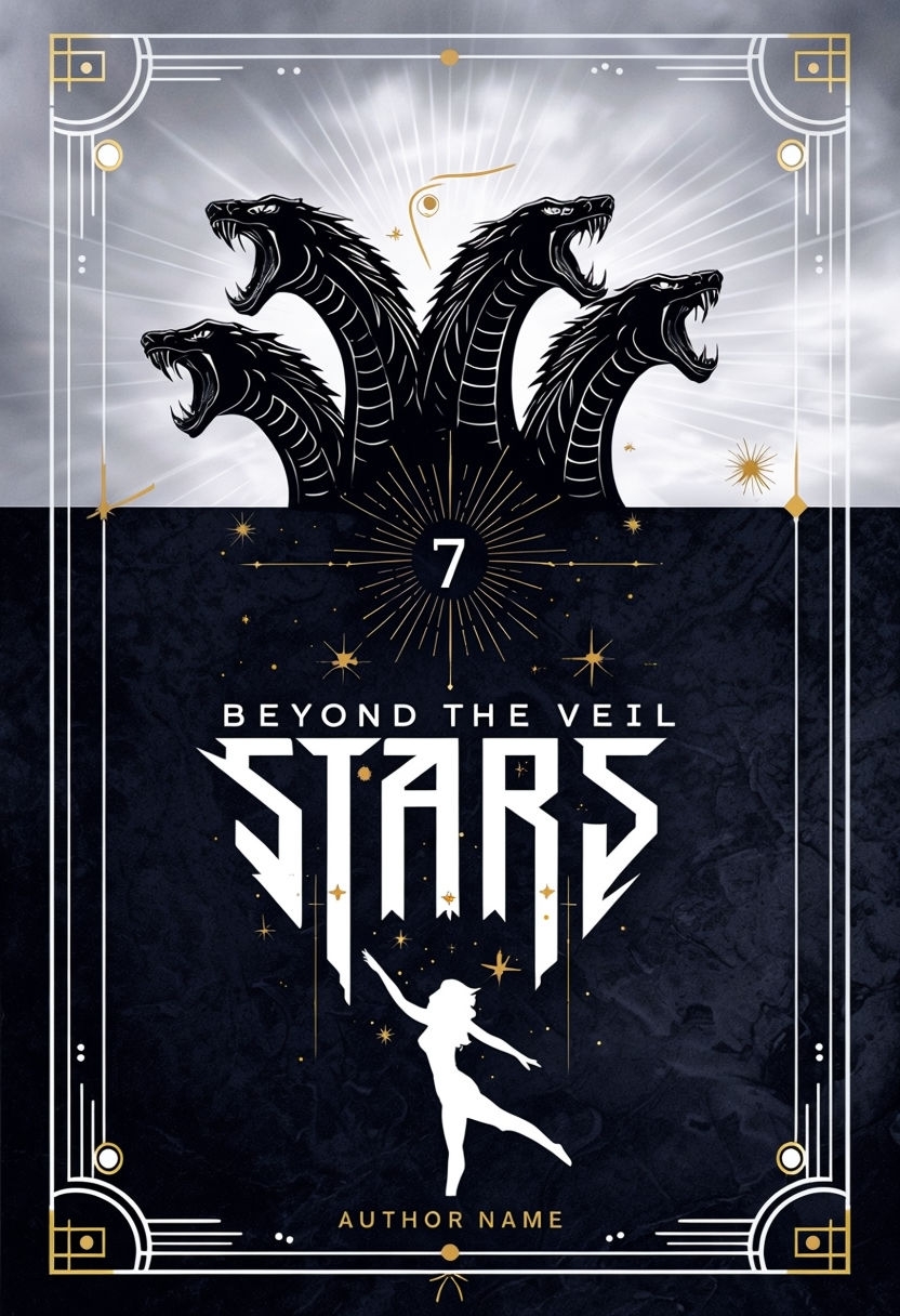 Dramatic Mythological EBook Cover Art with Serpent Heads and Stars