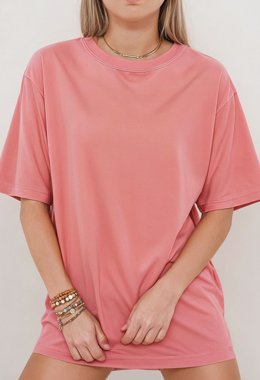 Casual Pink Oversized T-Shirt Mockup on Model