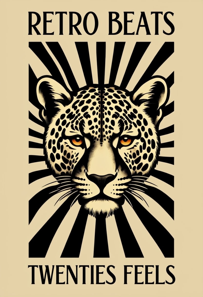 Stylish Retro Leopard Face Art with Stripes and Text Poster