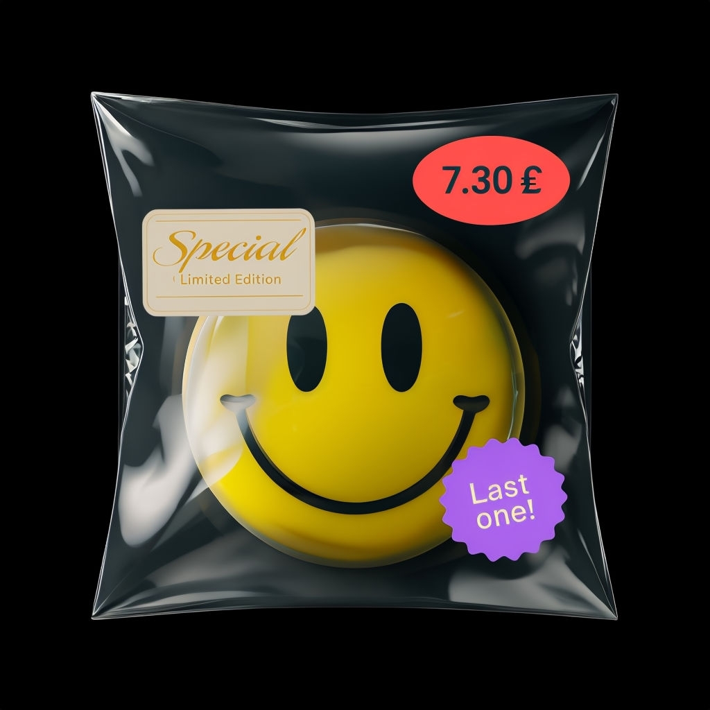Glossy Black Promotional Bag with Cheerful Smiley Face Art