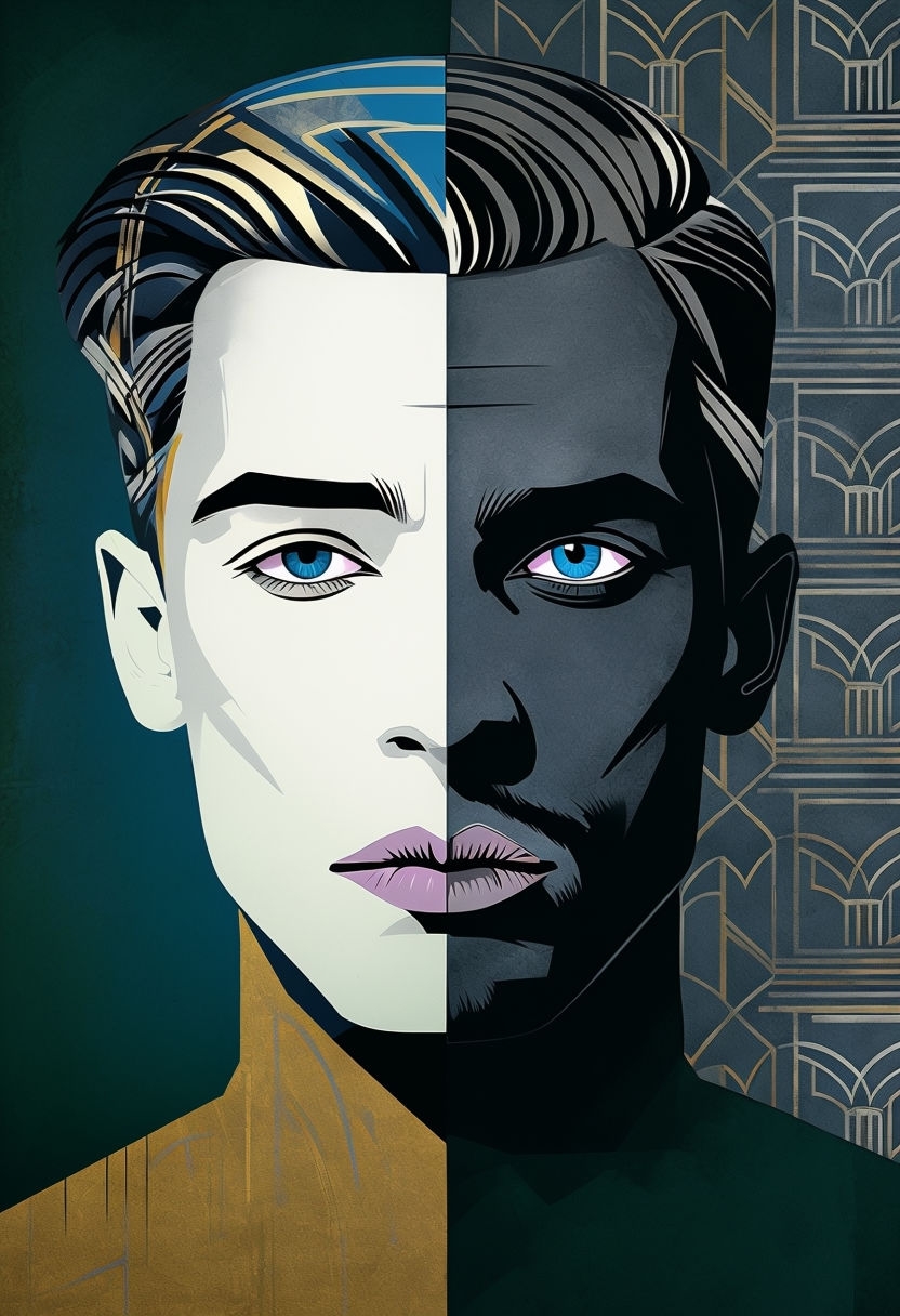 Modern Pop Art Duality Portrait of a Man with Geometric Elements Art