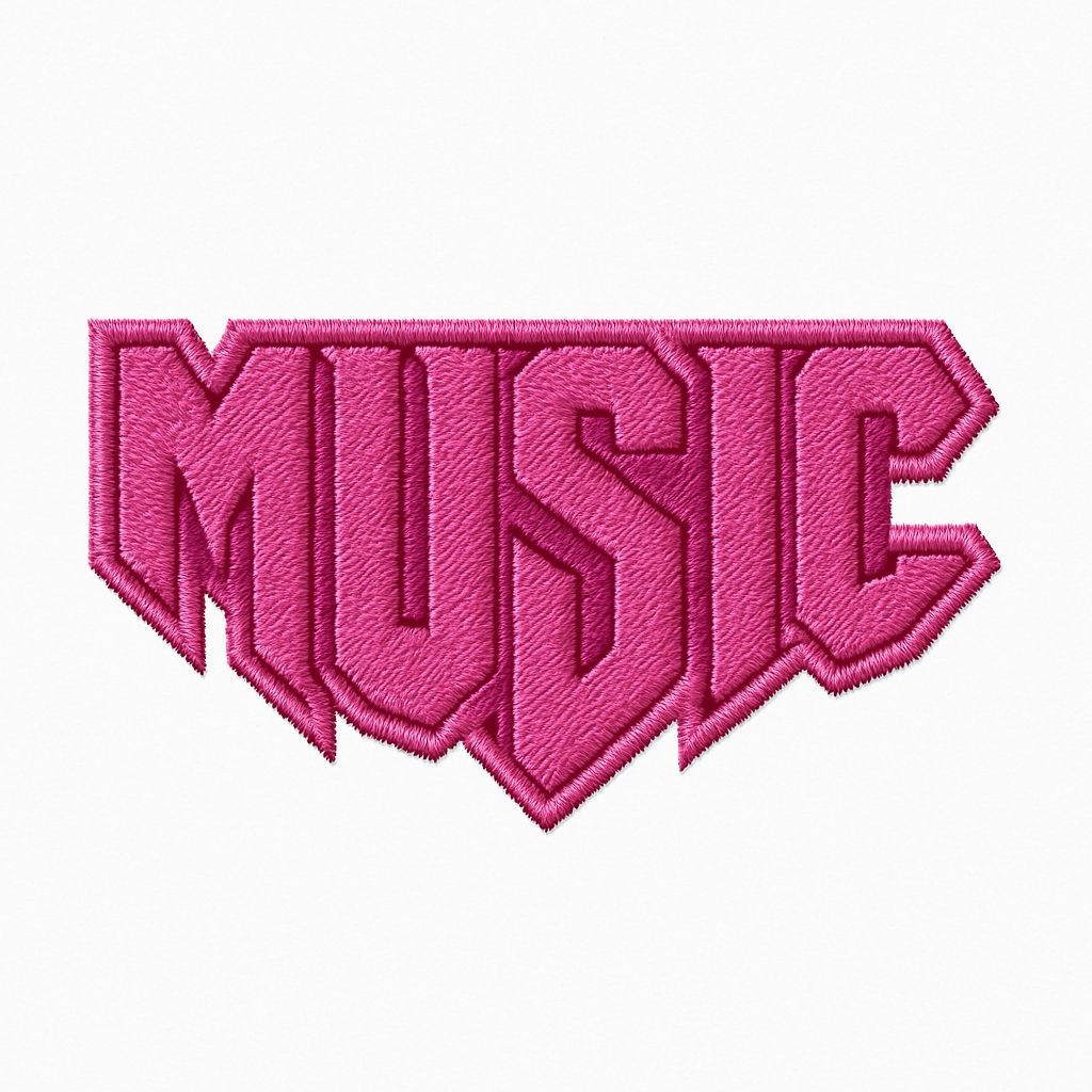 Bold Magenta Music Embroidered Patch Design for Hats