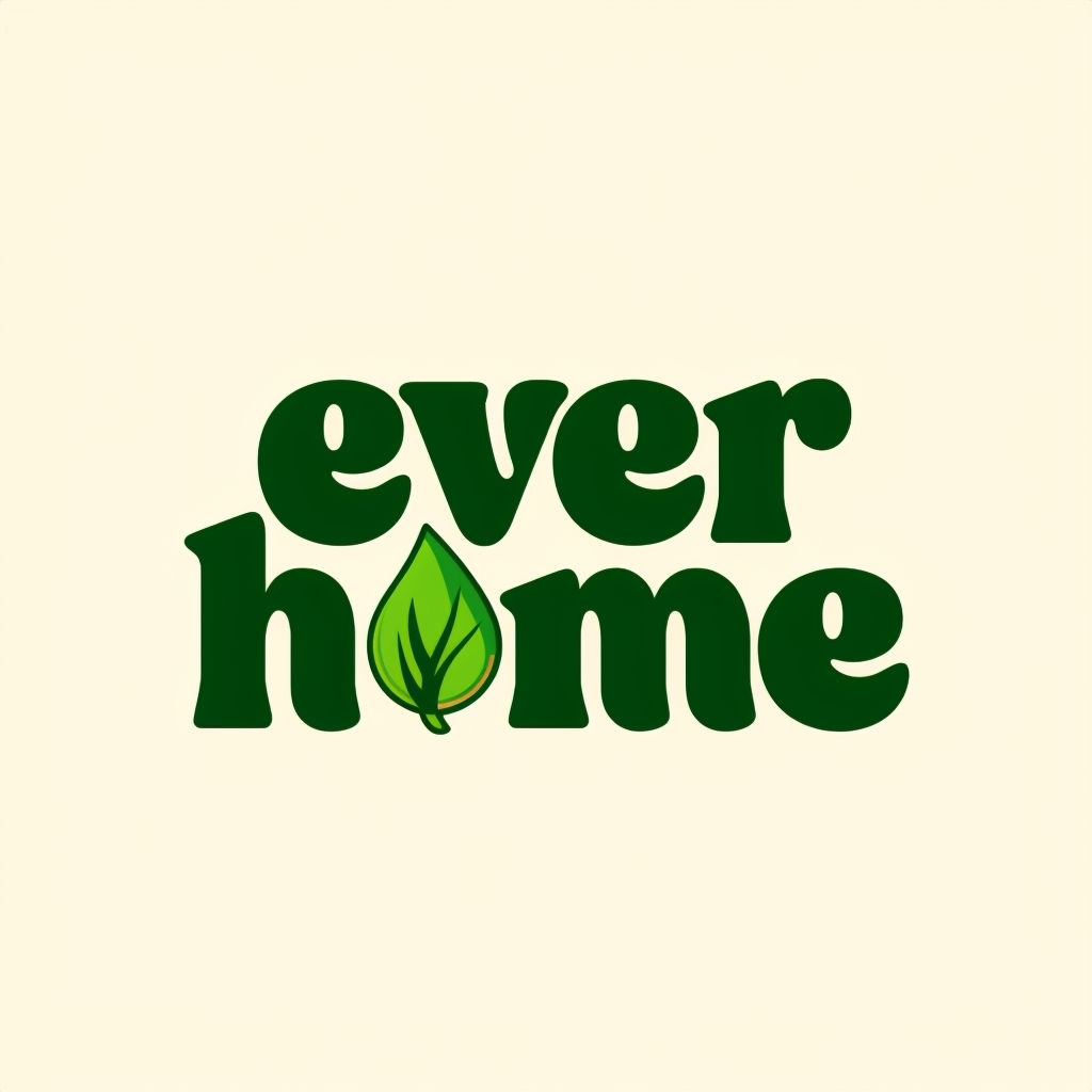 Minimalist Ever Home Logo with Green Leaf Icon Design Logo