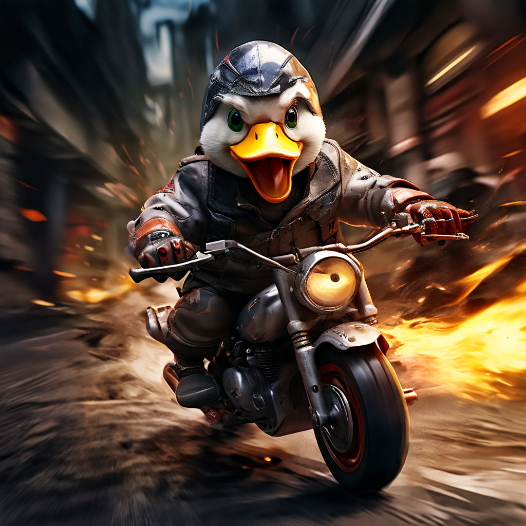 Duck clad in full-face helmet exudes anger while maneuvering... by T ...