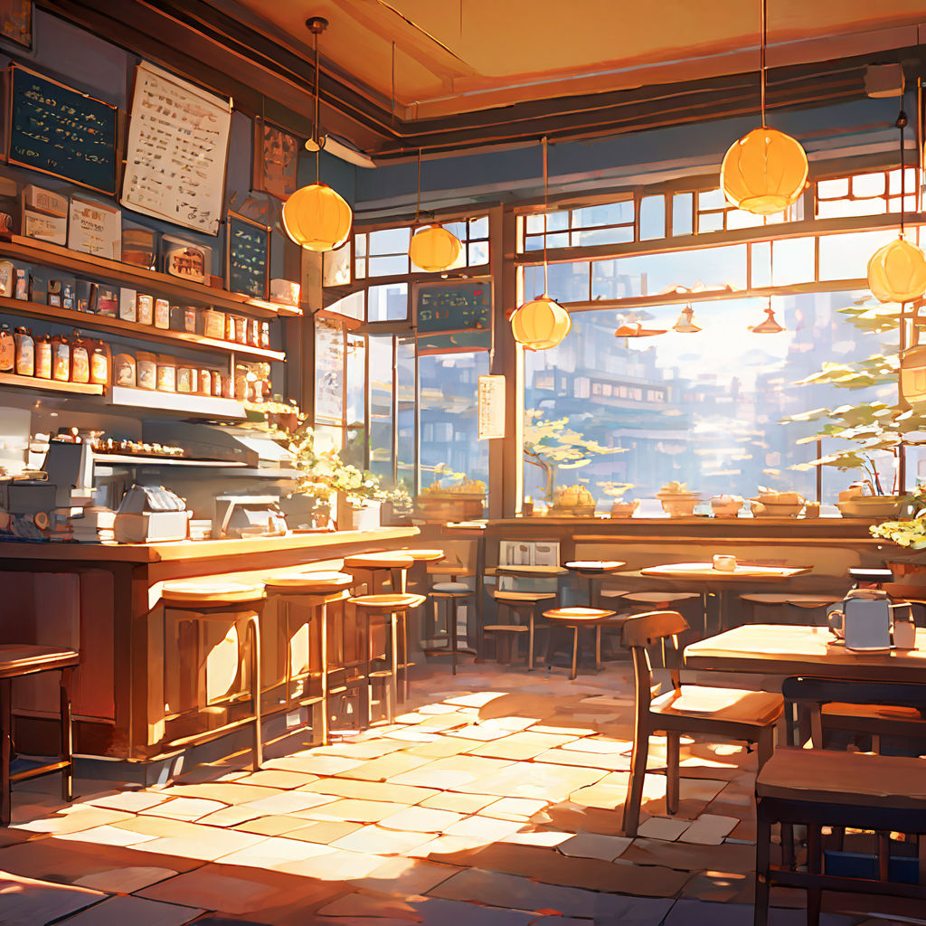 A slice-of-life anime setting in a cozy cafe