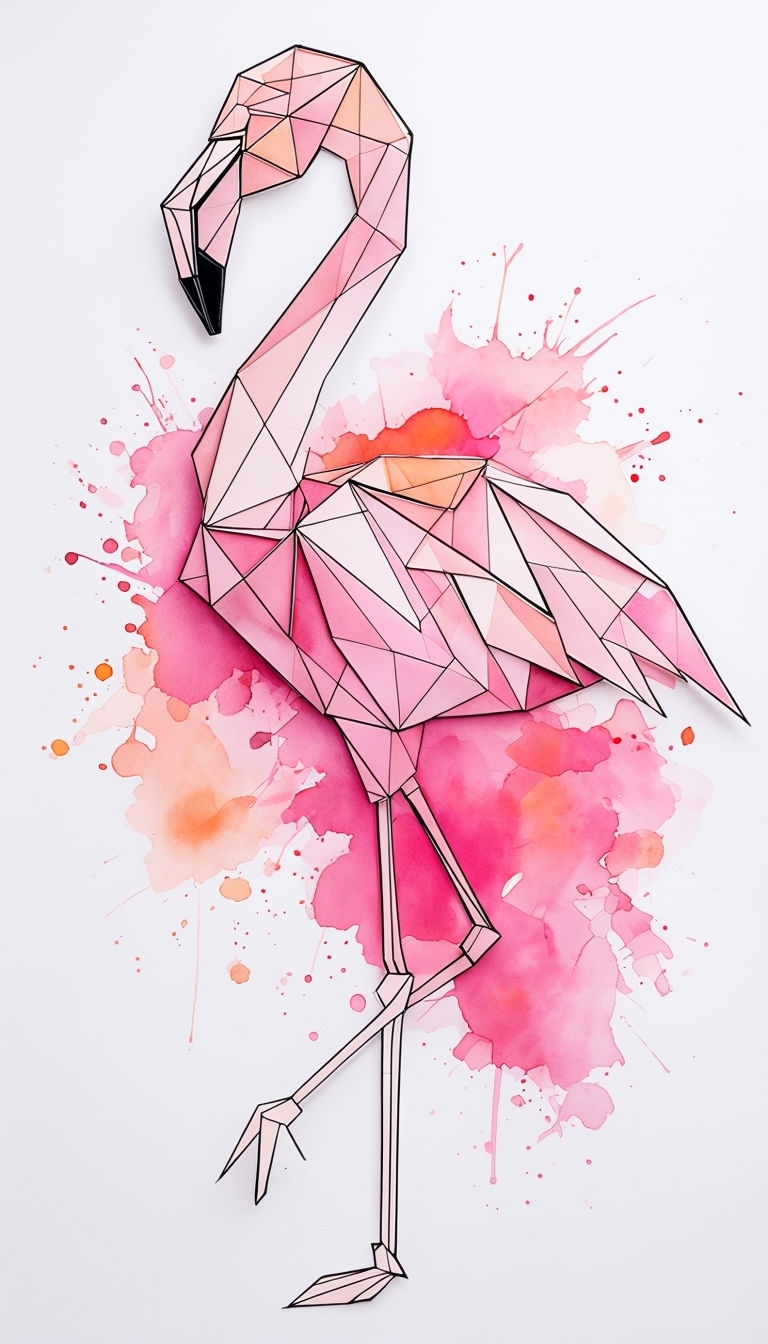 Delicate Origami Flamingo Watercolor Art Phone Case Cover