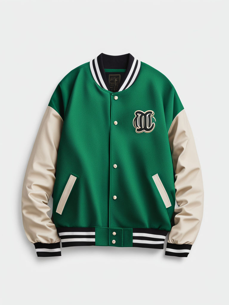 Green and black contrast varsity jacket back mockup by Amna Shoaib ...