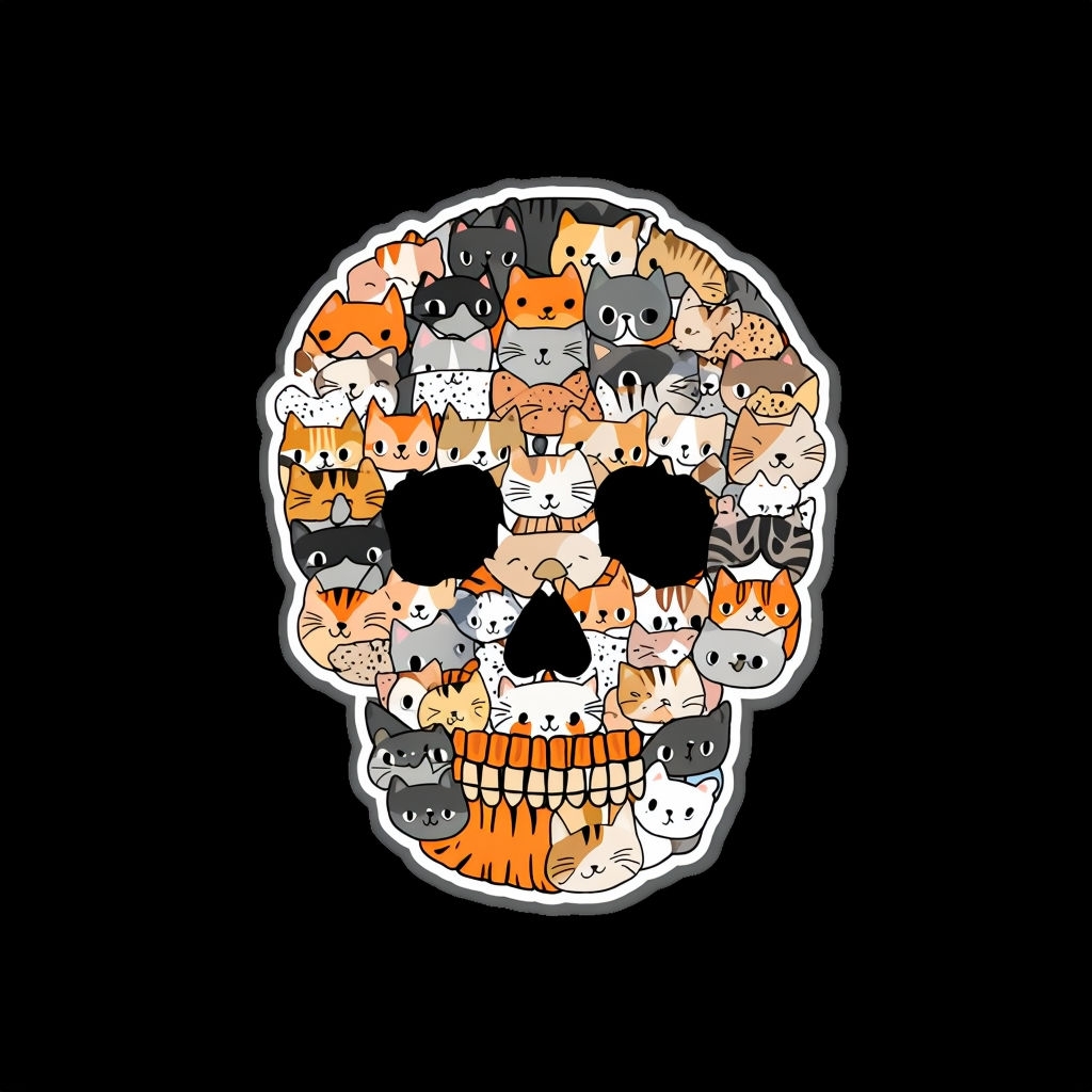 Playful Cartoon Cat Skull Design T-Shirt