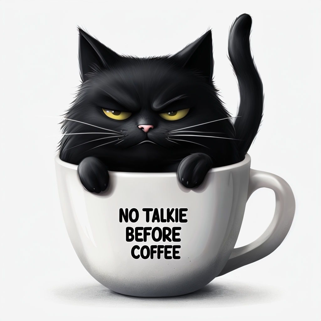 Sassy Black Cat in Coffee Cup with Humorous Text Mug