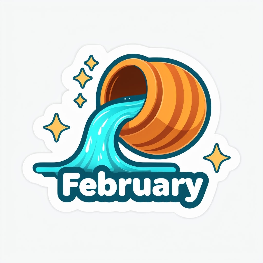 Playful Terracotta Pot with Cascading Water February Sticker