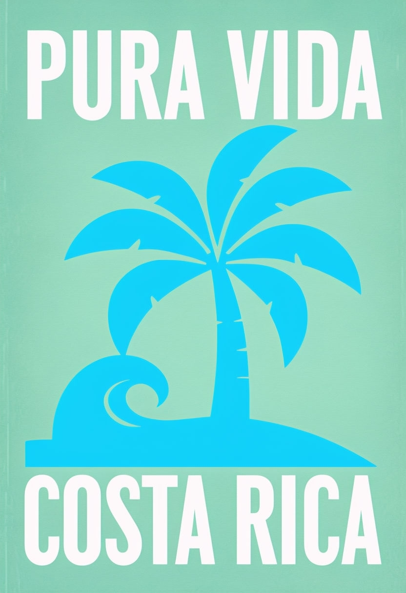 Minimalist Pura Vida Costa Rica Poster with Palm Tree and Waves