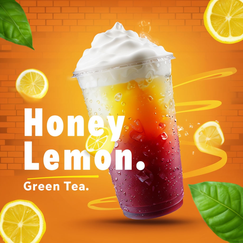 Vibrant Honey Lemon Green Tea Promotional Advertisement Social Media Post