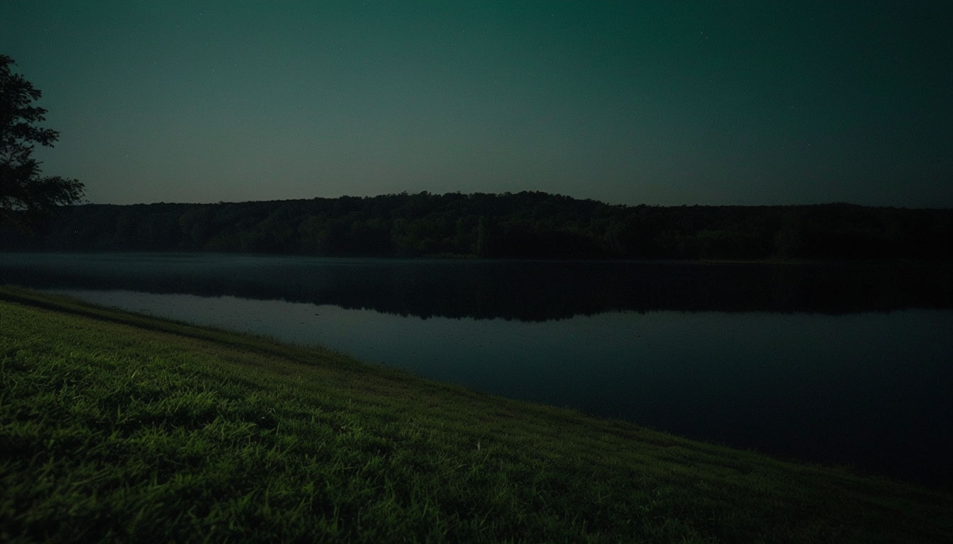 Tranquil Nighttime Landscape with Water Reflection Virtual Background