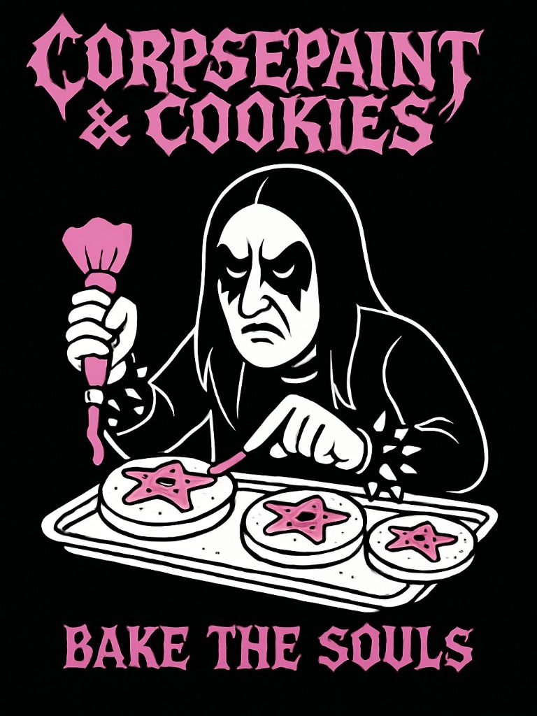 Gothic Character Baking Cookies with Pink Icing Artwork Poster