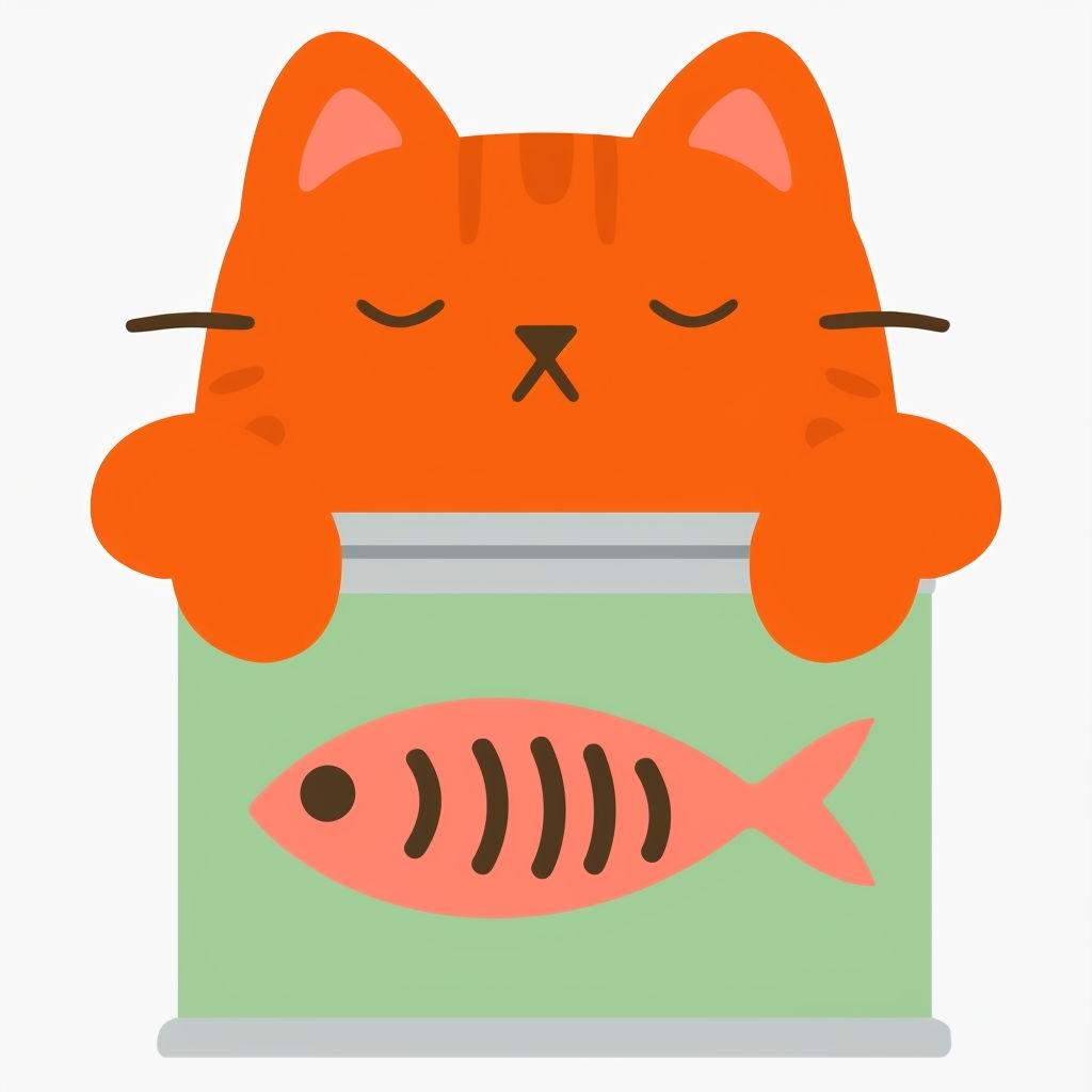 Playful Orange Cat with Food Can Cartoon Sticker