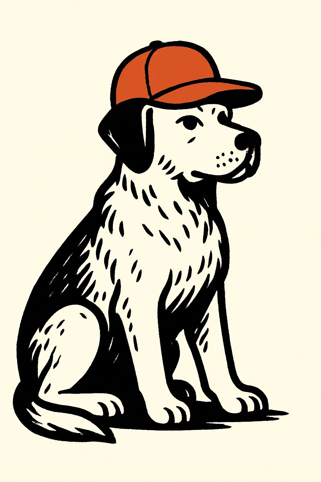 Vintage Dog Illustration with Orange Baseball Cap T-shirt