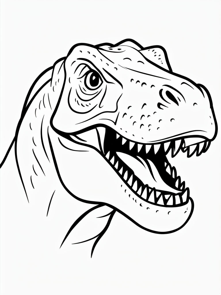 Cartoon T-Rex Head Line Art for Creative Coloring Book Pages