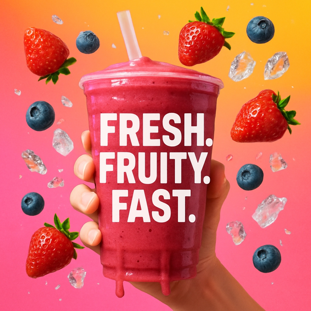 Vibrant Fresh Fruity Smoothie Advertisement Design for Promotion Ads